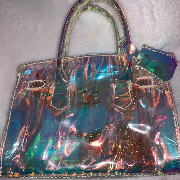 Multicolor Iridescent rainbow transparent satchel - Picture 5 of 5